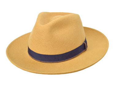 Finley men's wool felt fedora in mustard, front view