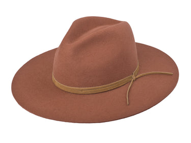 Lake wool felt fedora in brick, front view