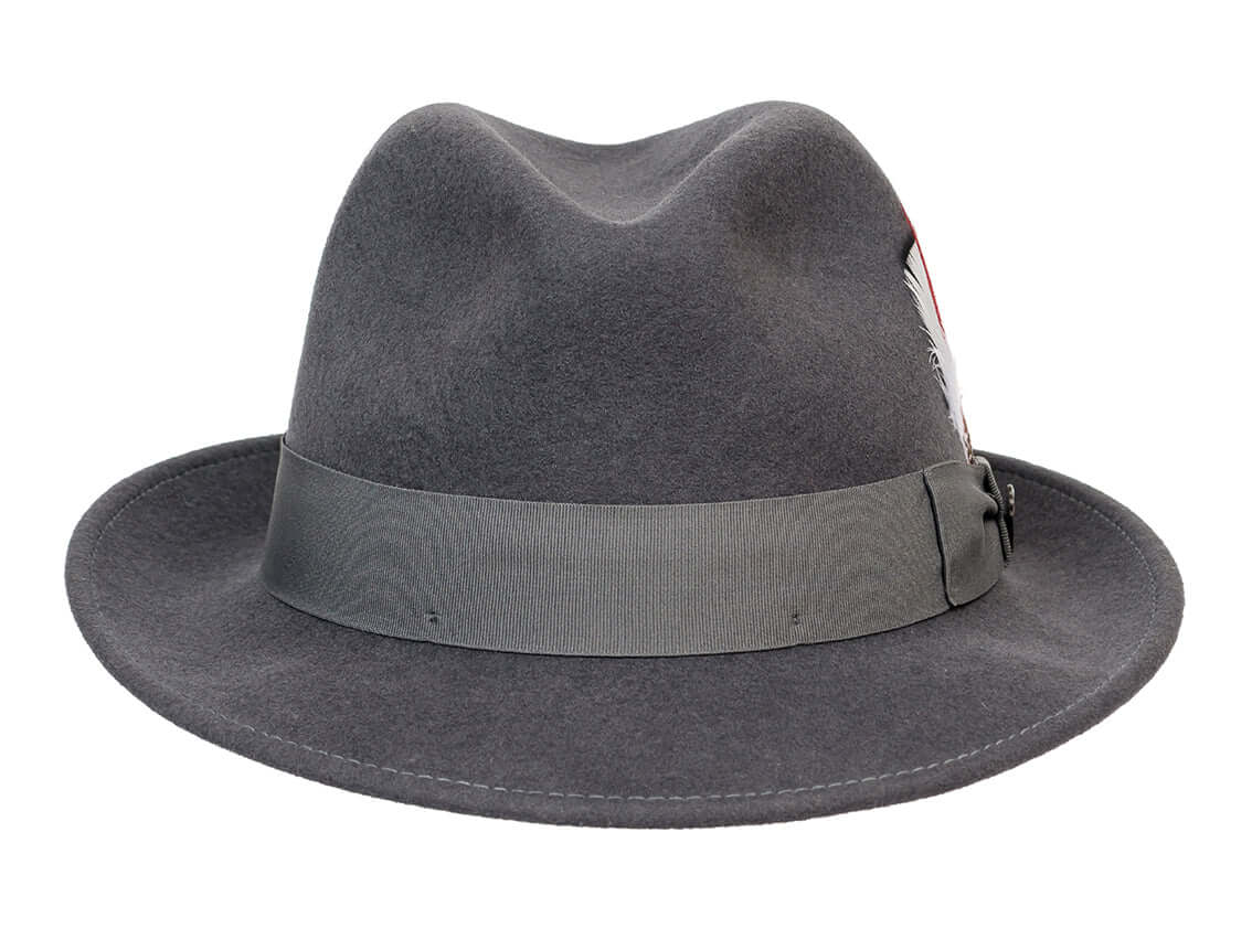 Wool Felt Hat Milano by Bigalli in gray with feather accent, a timeless and sophisticated fedora.