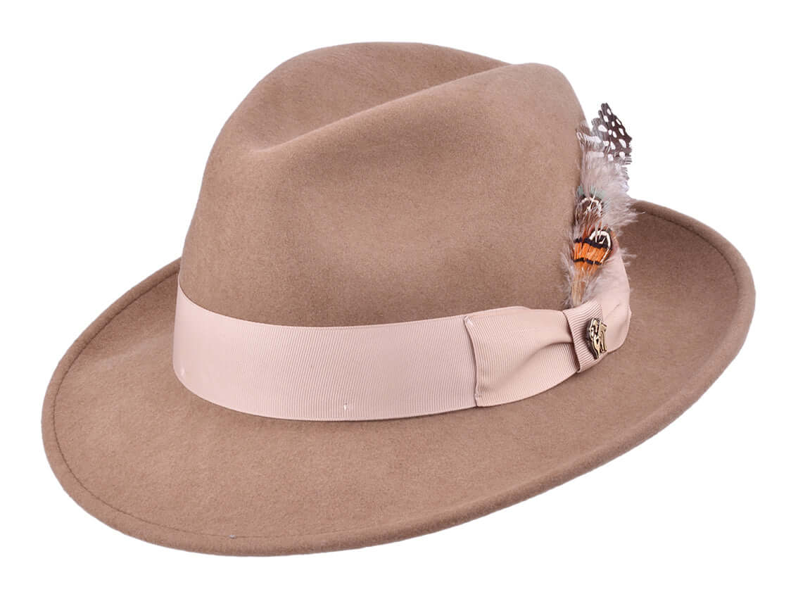 Wool Felt Hat Milano by Bigalli in gray with feather accent, a timeless and sophisticated fedora.