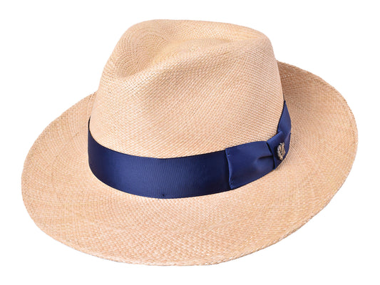 Panama Hat Santorini Bigalli front view elegant blue band design