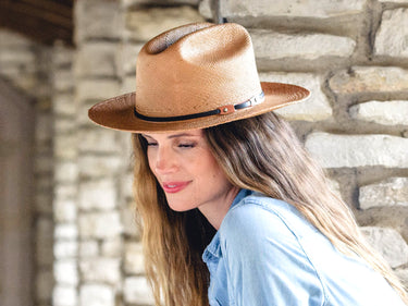 Panama Hat Countryside Bigalli model wearing cattleman inspired outfit