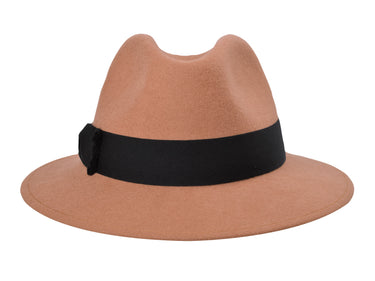 Bianca women's wool felt fedora in caramel, back view