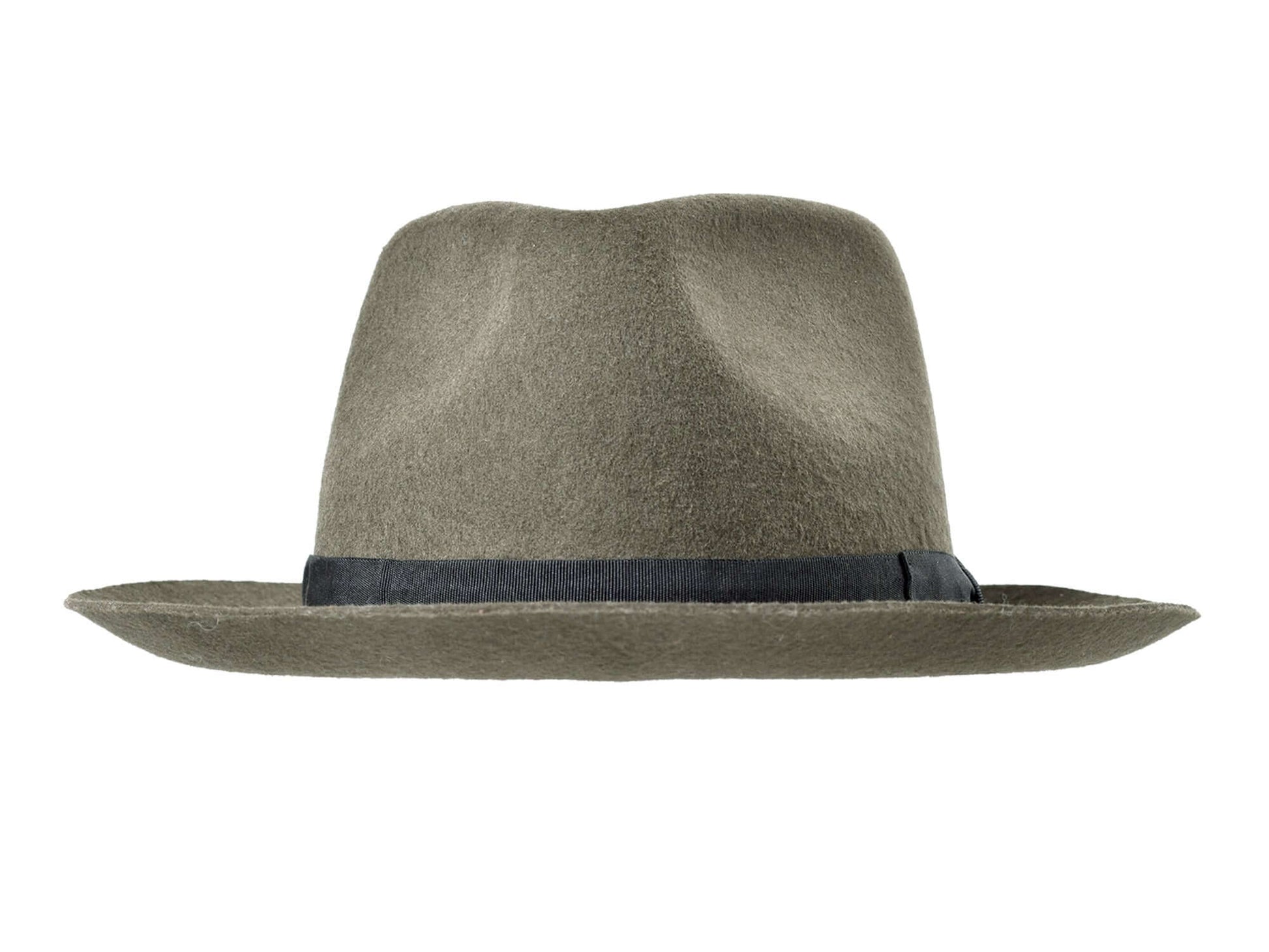 Moss Fedora Merino Wool Felt with a sleek black band, perfect for stylish men.