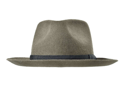 Moss Fedora Merino Wool Felt with a sleek black band, perfect for stylish men.
