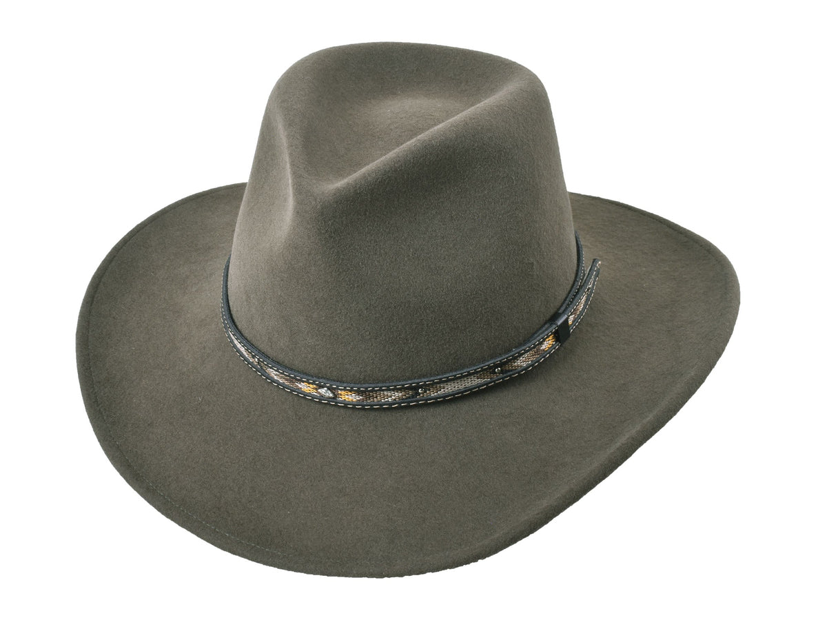 Coltrane wool felt fedora in moss, front view