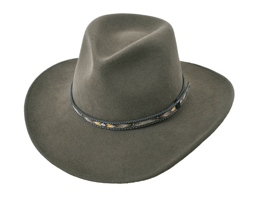 Coltrane wool felt fedora in moss, front view