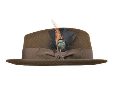 Diamond Stingy men's wool felt fedora in chocolate, side view