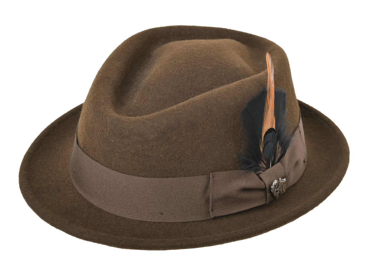 Diamond Stingy men's wool felt fedora in chocolate, front view