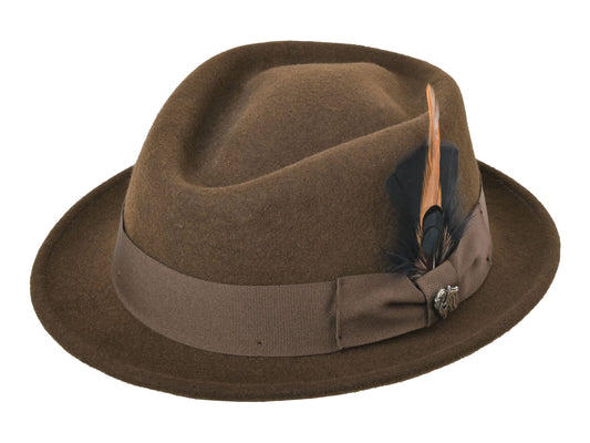 Diamond Stingy men's wool felt fedora in chocolate, front view