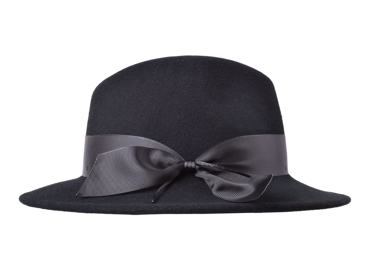Grace women's wool felt hat in black, side view