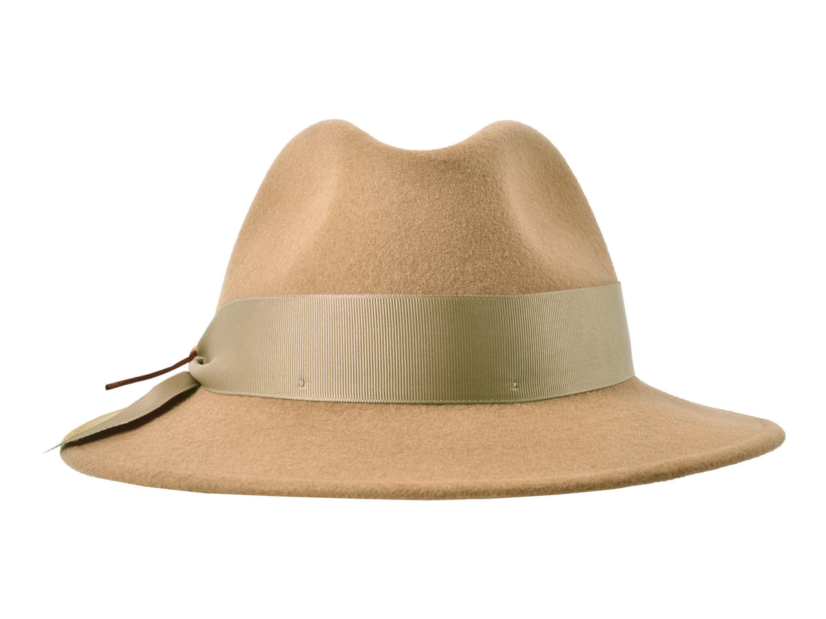 Grace women's wool felt hat in camel, back view