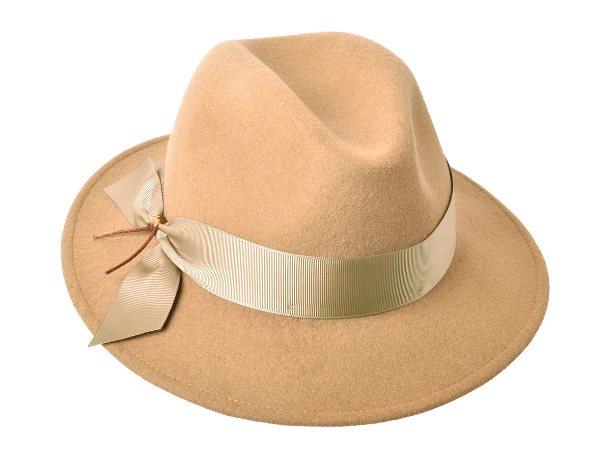 Grace women's wool felt hat in camel, front view