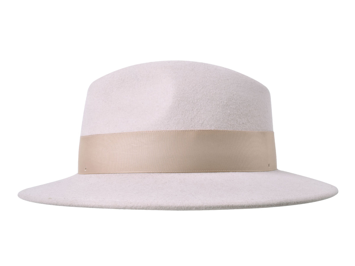 Grace women's wool felt hat in cream, grosgrain ribbon and cord detail