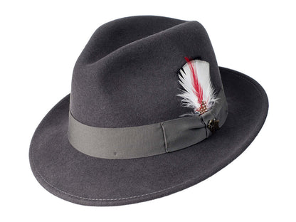 Wool Felt Hat Milano by Bigalli in gray with feather accent, a timeless and sophisticated fedora.