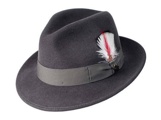 Wool Felt Hat Milano by Bigalli in gray with feather accent, a timeless and sophisticated fedora.