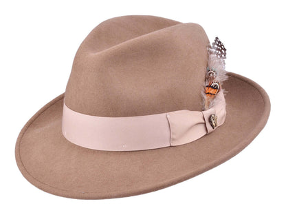 Wool Felt Hat Milano by Bigalli in gray with feather accent, a timeless and sophisticated fedora.
