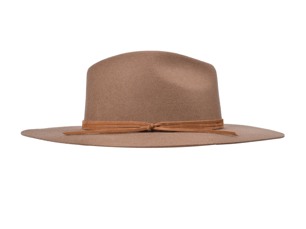 Lake wool felt fedora in khaki, side view