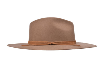 Lake wool felt fedora in khaki, side view