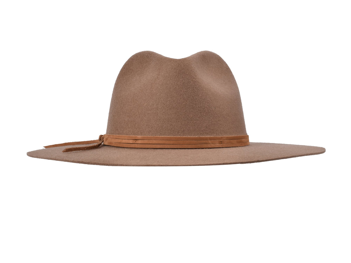Lake wool felt fedora in khaki, front view