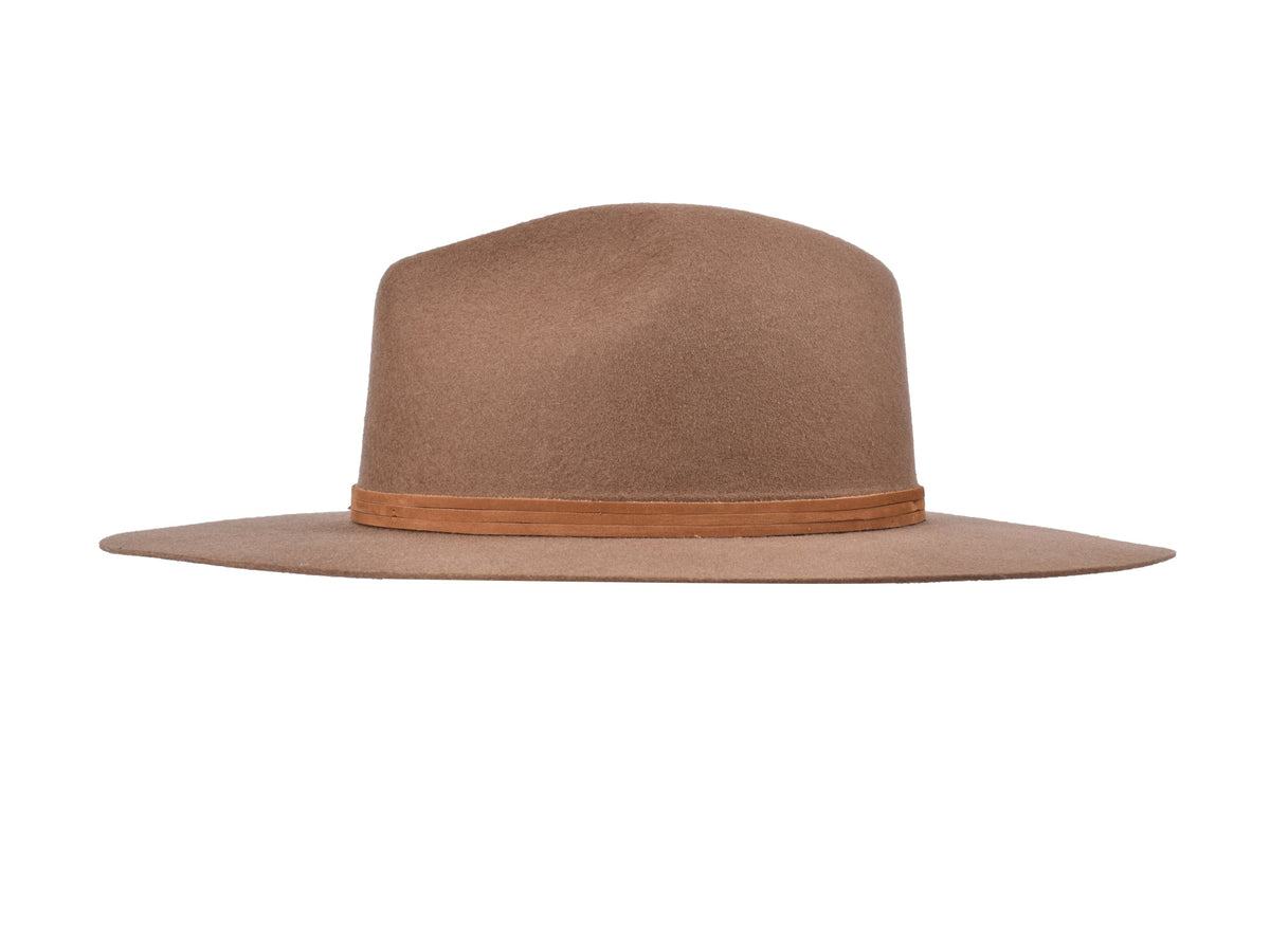 Lake wool felt fedora in khaki, left view