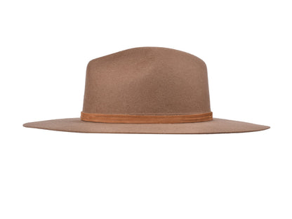 Lake wool felt fedora in khaki, left view