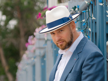 Panama Hat Kellan Bigalli model wearing elegant classic outfit
